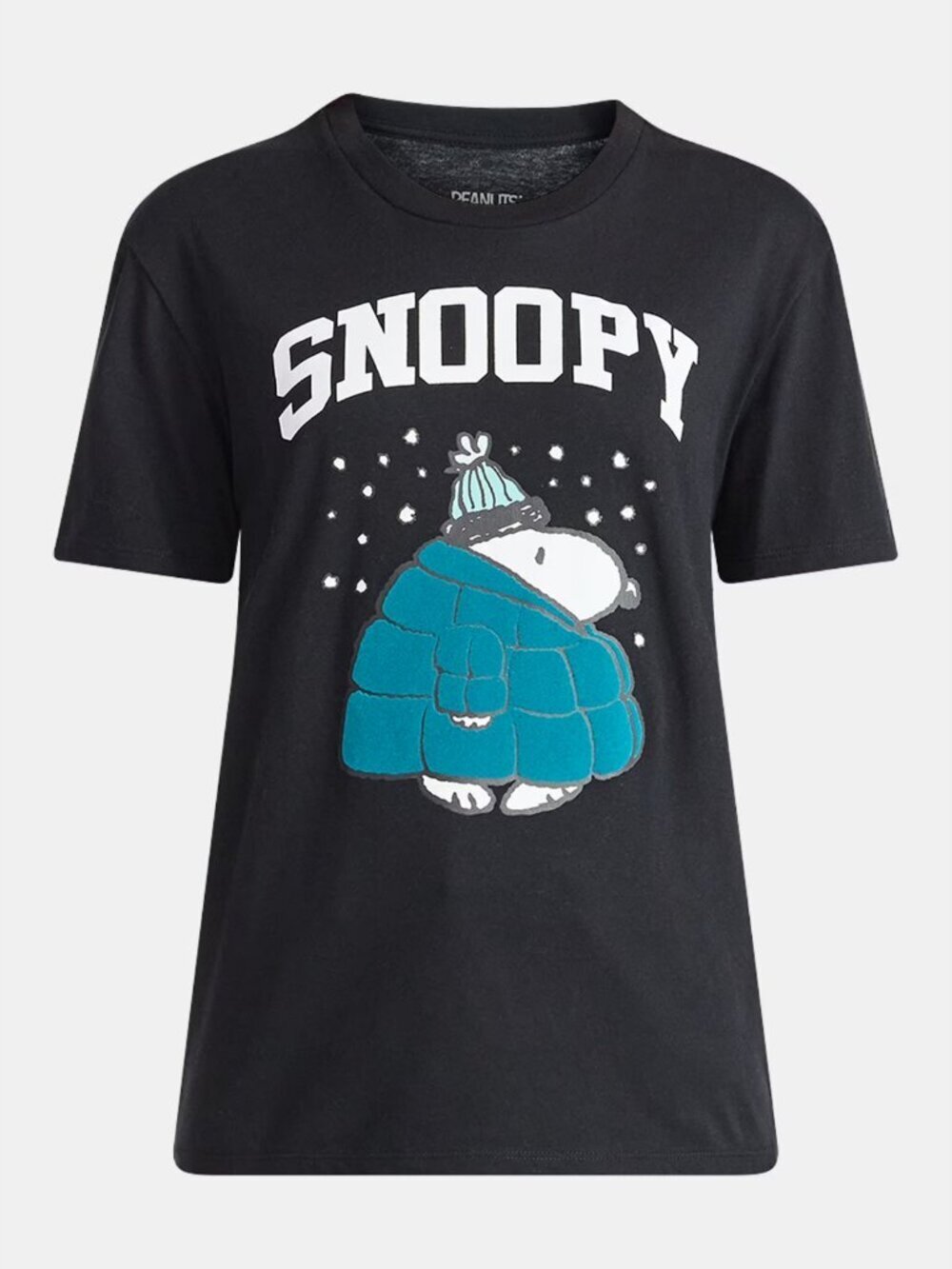 Snoopy Women's Graphic Print Tee with Short Sleeves, Size XS, Regular Fit, Black